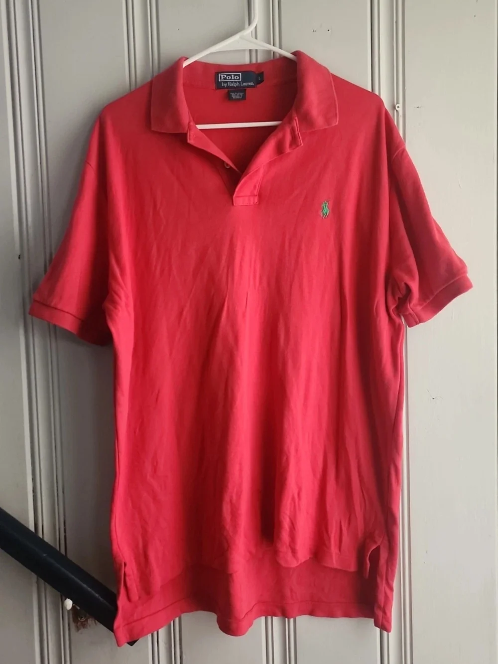 Ralph Lauren Men's Coral Red Polo with Green Pony Large